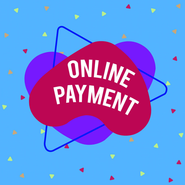 Writing note showing Online Payment. Business photo showcasing Internetbased method of processing economic transactions Asymmetrical format pattern object outline multicolor design. - Photo, Image