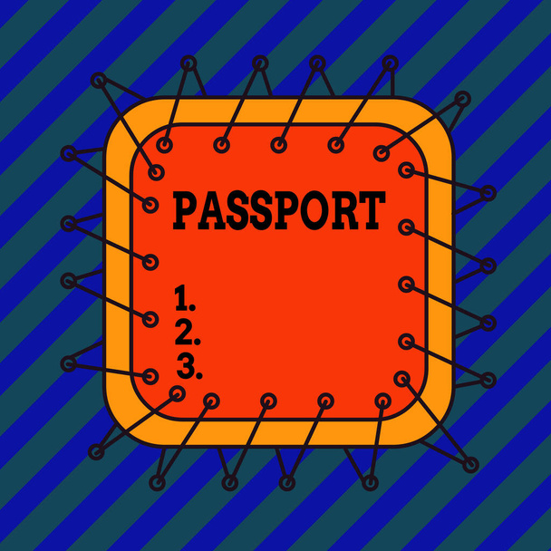 Πινακίδα που δείχνει διαβατήριο. Εννοιολογική φωτογραφία επίσημο έγγραφο που εκδίδεται από μια κυβέρνηση που πιστοποιεί την ταυτότητα ασύμμετρη σχήμα σχήμα μοτίβο αντικείμενο περίγραμμα πολύχρωμο σχεδιασμό. - Φωτογραφία, εικόνα