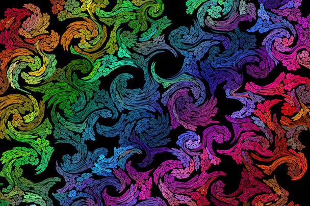 Fondo abstracto rizos de neón sobre un fondo oscuro. Patrón fractal para creatividad y diseño
. - Foto, imagen