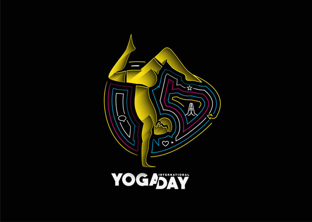 Mujer practicando yoga pose, 21 junio Día Internacional del Yoga, ilustración vectorial
. - Vector, Imagen