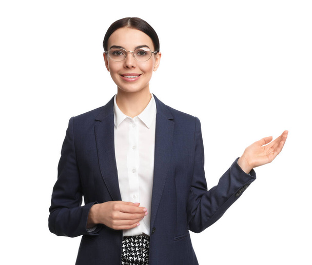 Portrait of young businesswoman on white background - Photo, image