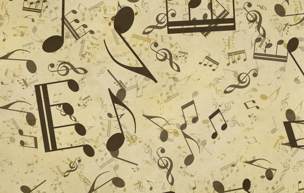 Grunge fondo musical. Textura de papel viejo, notas musicales. - Foto, imagen