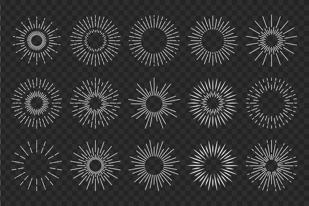 Zonnestraal. Vector gebarsten zonneschijn logo. Zonsopgang rond embleem. Zonnestraal radiale retro glans. - Vector, afbeelding