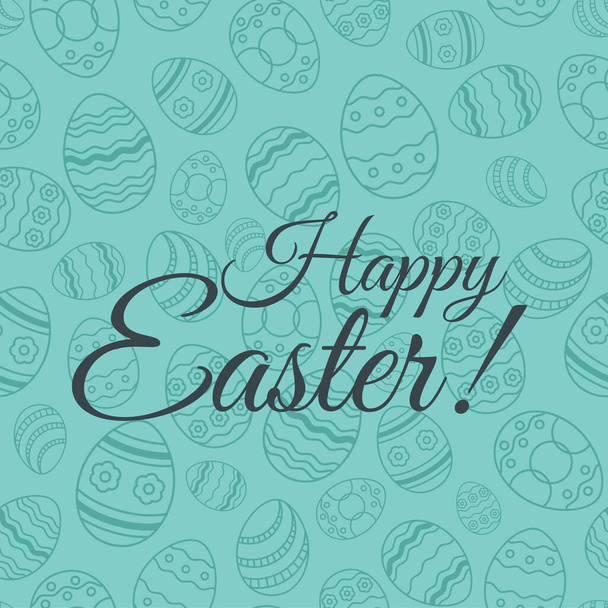 Vector Happy Easter lettering on egg thin line seamless background. Greeting easter card illustration EPS10 - Vector, imagen