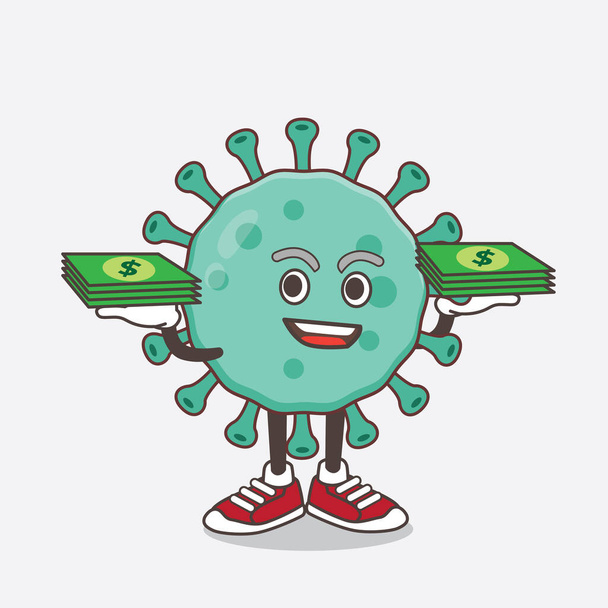 Ilustrace postavičky maskota z kresleného filmu Blue Virus s penězi na rukou - Vektor, obrázek