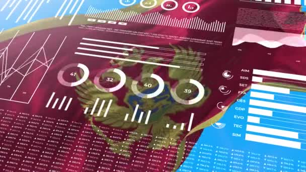 Montenegro Informationsanalyseberichte und Finanzdaten, Infografiken zeigen Animationen mit Flagge, Spaltennummern und Tortengrafik. Finanzwissenschaftliche und medizinische Themen. - Filmmaterial, Video