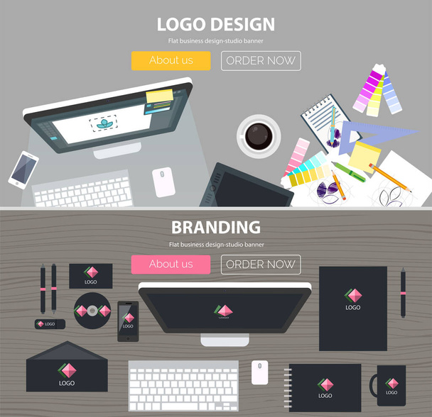 Branding, logó design lapos illusztráció fogalmak készlet. Első látásra. Modern lapos design koncepciók web bannerek, weboldalak, nyomtatott anyagok, infografikák. Kreatív vektor illusztráció - Vektor, kép