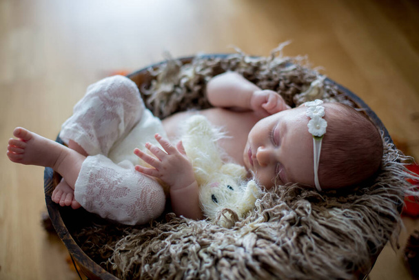 Close portrait of newborn baby girl in studio - Фото, зображення