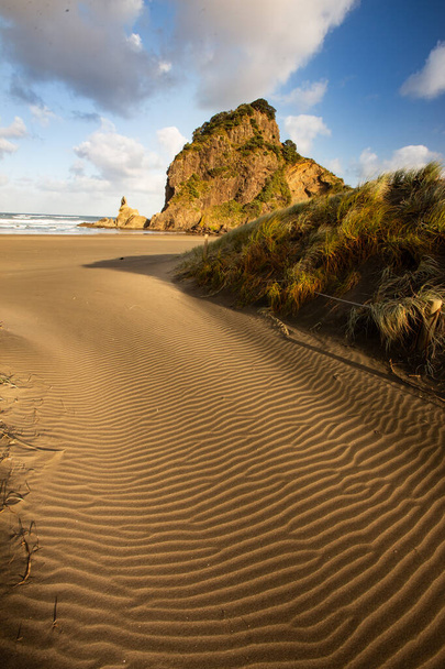 Piaszczyste wydmy na plaży Piha, Nowa Zelandia - Zdjęcie, obraz