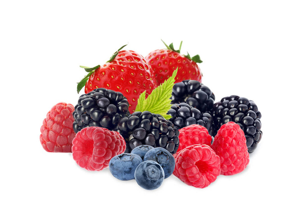 Different ripe tasty berries on white background - Foto, Imagem