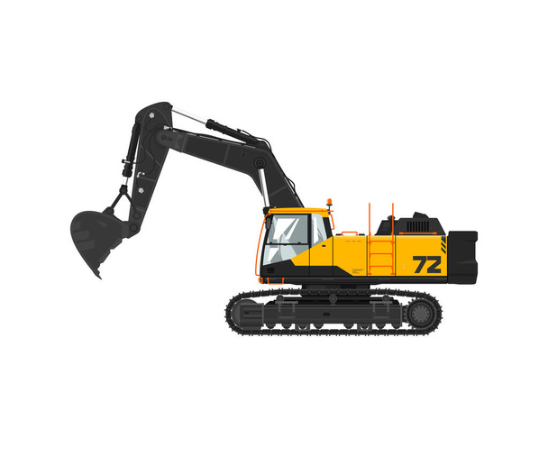 Digger hydraulic excavator with dipper isolated on white background, vector illustration - Vector, Image