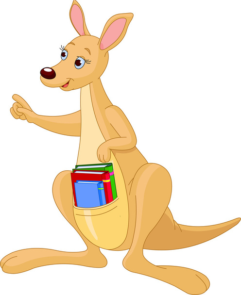 Cartoon Kangaroo and books - Vector, Image