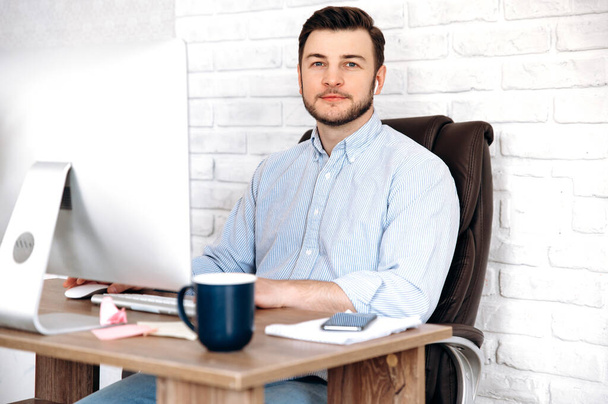 businessman confident man guy busy freelancer handsome office attractive portrait - Photo, Image