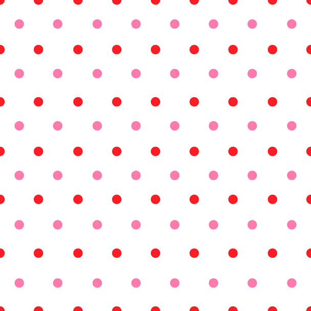Rood en roze gekleurde cirkels. Polka dot naadloos patroon. Vectortekening achtergrond. - Vector, afbeelding