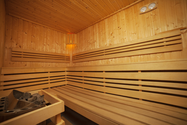 Interior of wooden sauna bath - 写真・画像