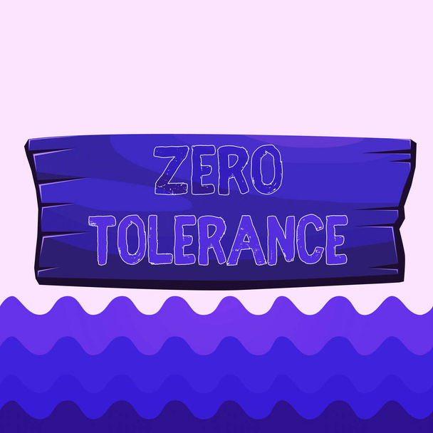 Conceptual hand writing showing Zero Tolerance. Business photo showcasing refusal to accept antisocial behaviour or improper behaviour Wooden board rectangle shaped wood attached color background. - Photo, Image