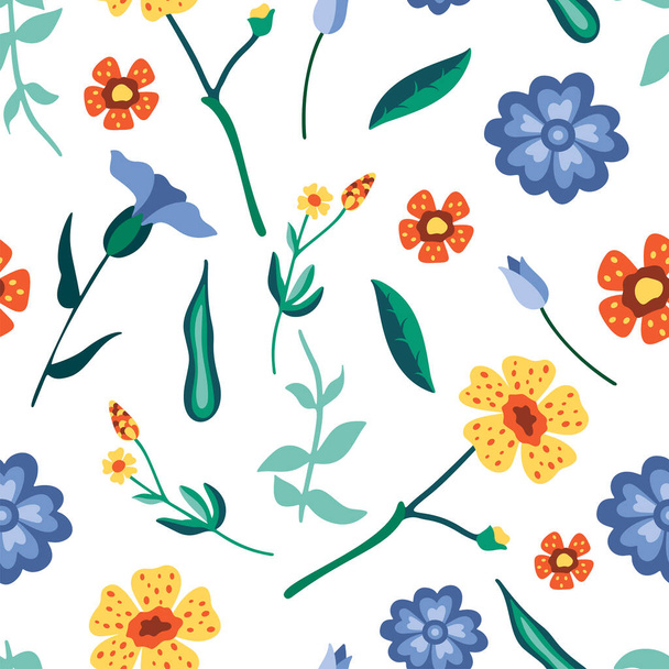 Wild flower seamless pattern. Summer botanical motifs. Beautiful background for fashion, prints. Flat style vector illustration - Vektori, kuva