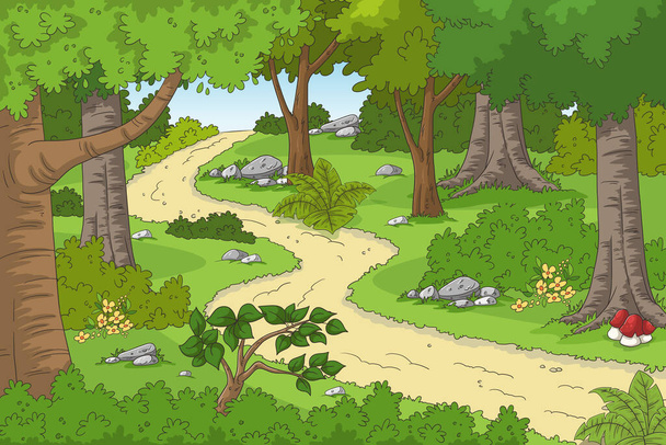 Paisaje del bosque de dibujos animados
 - Vector, Imagen