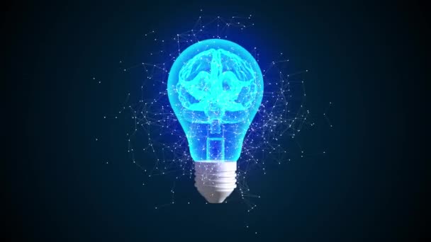Kreatives Ideenkonzept. Gehirn in Glühbirnen-Animation 3D. Symbol für innovative Lösungen. 4k. - Filmmaterial, Video