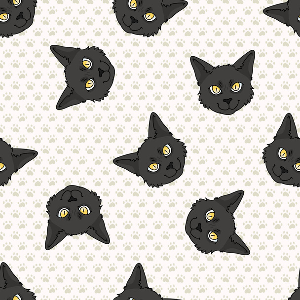 Cute cartoon Bombay cat face seamless vector pattern. Pedigree kitty breed domestic cat background. Cat lover black Asian purebred all over print. Feline EPS 10.  - Vector, Image
