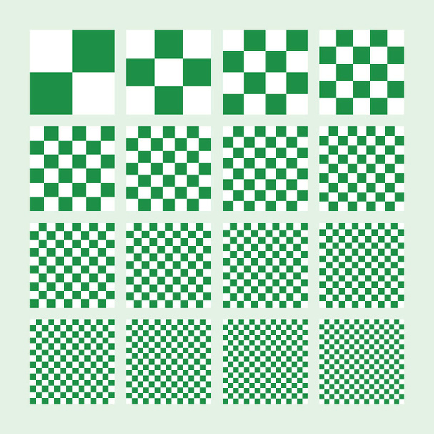 Különböző méretű kockás minták. Vektor, zöld és fehér színben. - Vektor, kép