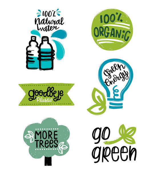 Variety of ecological stickers set - Vector, Image