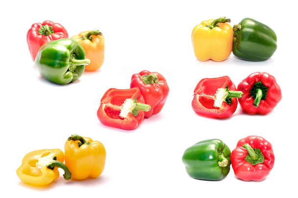 Set of bell peppers Red, Yellow and Green isolated on white background. - Zdjęcie, obraz