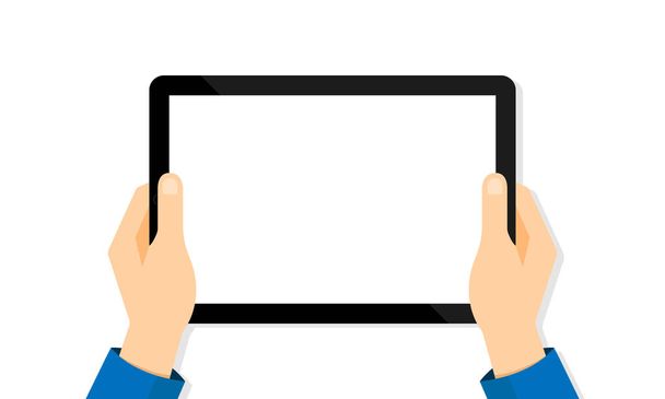 Tablette dans les mains sur un fond blanc. Tablette écran blanc. EPS vectoriel 10
 - Vecteur, image