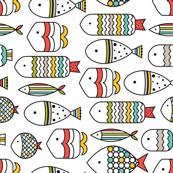 Cute fish. Kids background. Seamless pattern. Can be used in textile industry, paper, background, scrapbooking. - Vektor, Bild