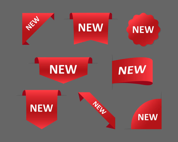 Tag ingesteld Nieuw. Rode linten met de inscriptie Nieuw. Vector EPS 10 - Vector, afbeelding
