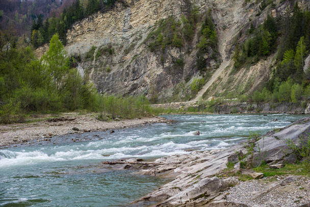 beautiful mountain river with fast flowing water - Photo, Image