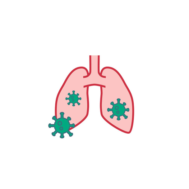 Human lungs with coronavirus colorful vector cartoon. Lungs and virus pathogen in color. - Vector, Image