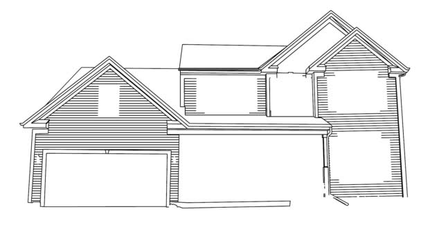 Önrajz egyszerű animáció egyetlen folyamatos egyvonalas rajz ház alakú építészet, épület. Rajz kézzel, fekete vonalak egy fehér háttér. - Felvétel, videó