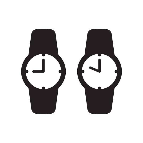 Wrist watch or clock simple black isolated vector icon. Wristwatch analog nine and ten o'clock glyph symbol. - Vector, Image
