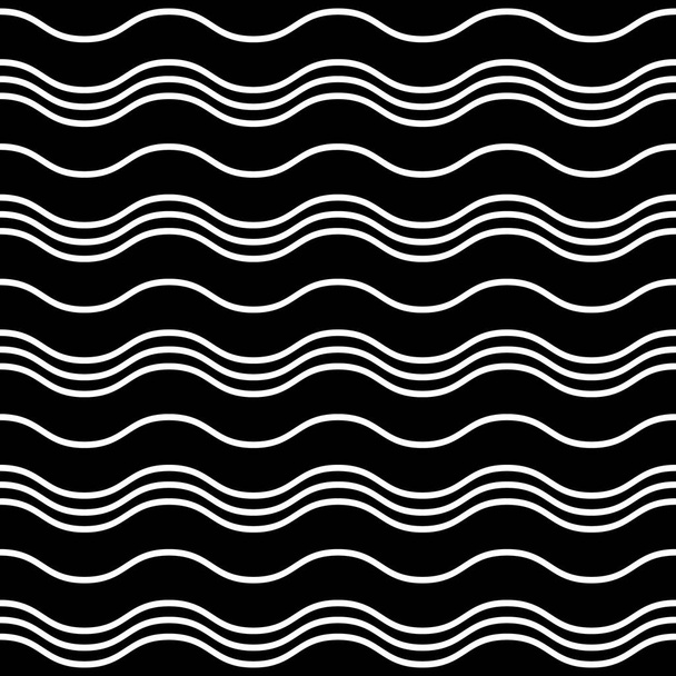 Vector naadloos patroon. Witte horizontale golvende lijnen op een zwarte achtergrond. Eenvoudige moderne illustratie geweldig voor feestelijke achtergrond, ontwerp wenskaarten, textiel, verpakking, behang, print, enz.. - Vector, afbeelding