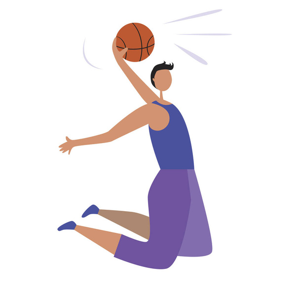 Jugador de baloncesto europeo o personaje con una pelota en un salto aislado sobre un fondo blanco para el diseño. Escandinavo plano vector stock ilustración como un concepto de un juego de baloncesto
 - Vector, Imagen
