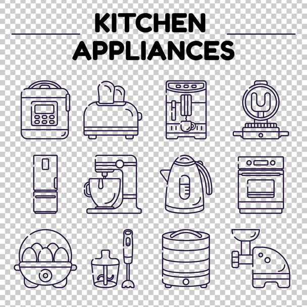 Elettrodomestici da cucina per cucinare. Icone piatte vettoriali in stile lineare su sfondo trasparente. Oggetti isolati
 - Vettoriali, immagini