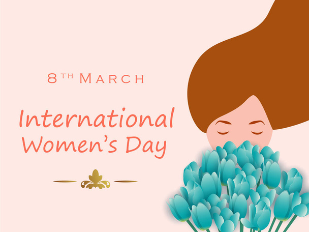 Ilustracja pięknej kobiety dla Happy International Women Day pozdrowienia Tło - Wektor, obraz