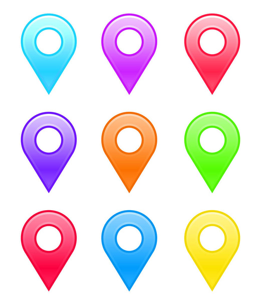 明るい色の地図ポインタ、地図デザイン要素マーカーのセット - ベクター画像