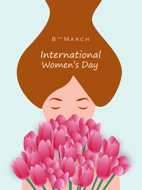 Illustratie van mooie vrouw voor Happy International Womens Day begroetingen Achtergrond - Vector, afbeelding