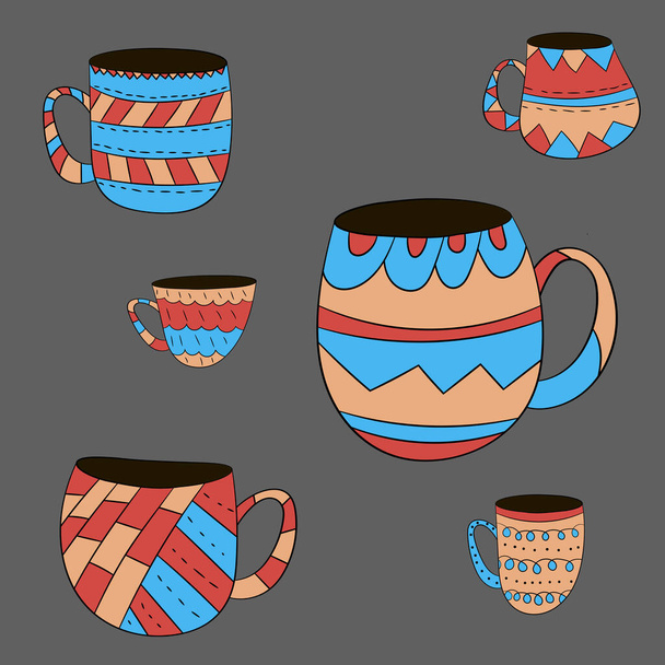 Set vettoriale di tazze di tè, caffè, latte per disegnare le mani in stile scandinavo. Oggetti colorati isolati
. - Vettoriali, immagini