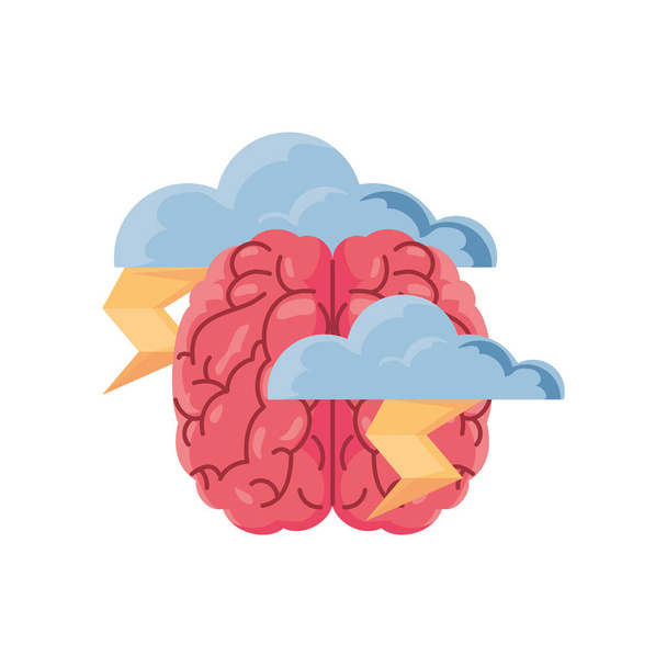 brain with rain clouds on white background - Vector, Image