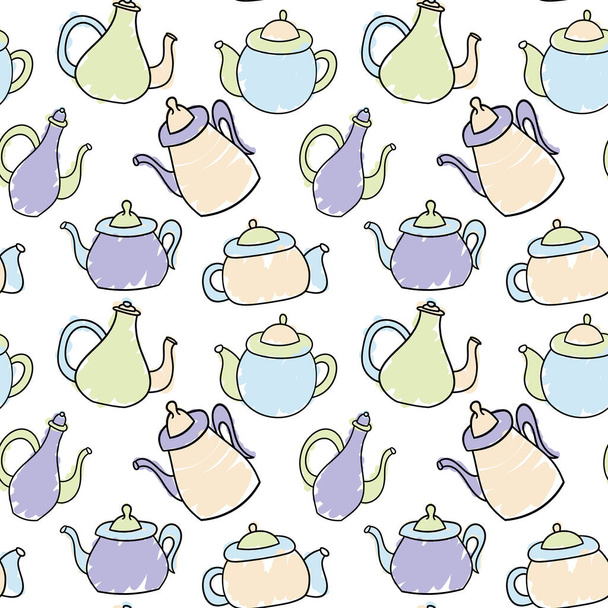 Vector seamless pattern of teapots in Scandinavian style. Used for wallpapers, backgrounds, wrapping paper. - Vector, Image