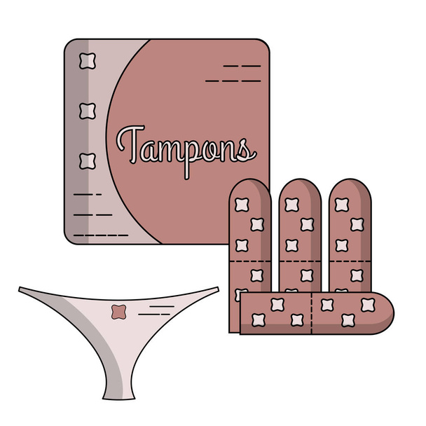 Female hygiene products. Isolated flat icons and objects. - Vector, Image
