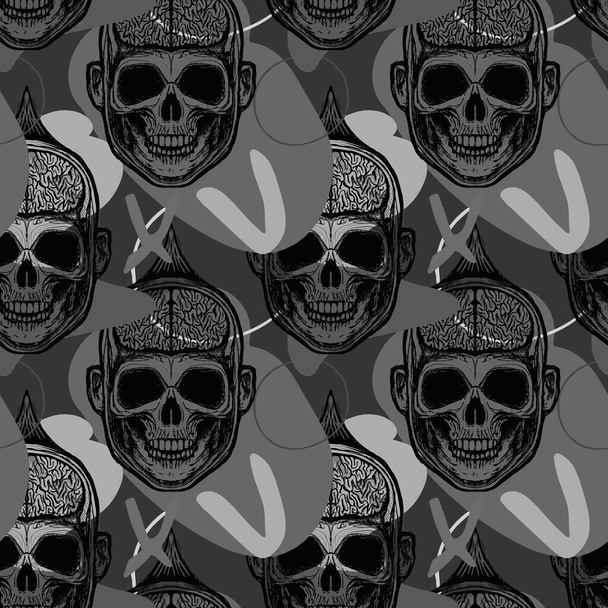 Seamless stylish pop art pattern with skulls. Bright colorful illustration for printing textile, packaging, covers, fashion design. - Vector, Image