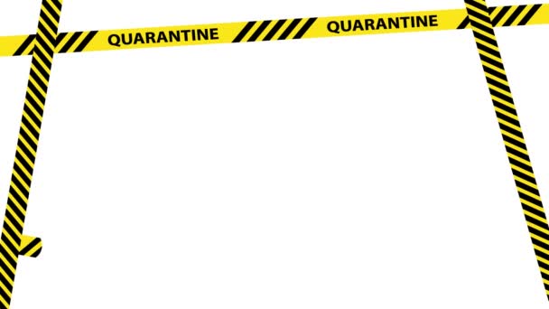 Sárga karantén figyelmeztető szalag keret helyet a szöveges. Animációs illusztráció grafikus figyelmeztető szöveg karantén banner. Coronavirus, Covid-19 járvány - Felvétel, videó