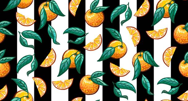 Dibujado a mano Patrón tropical sin costura con rama de naranjas. Fruta repetida de fondo. Vector de impresión brillante para tela o papel pintado
. - Vector, imagen