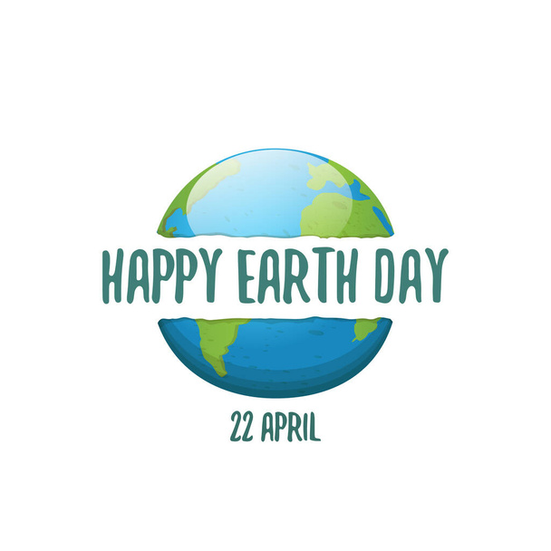 cartoon World earth day greeting card or banner with earth globe isolated on white background. Vector World earth day concept poster illustration with planet Earth isolated on white background - Vector, Image