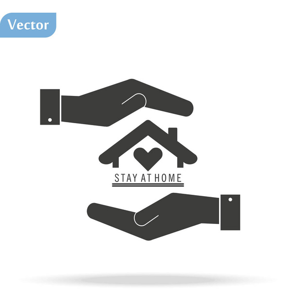 płaska ręka pokazująca ikonę domu - Pobyt w domu wektor ilustracja eps 10 - Wektor, obraz