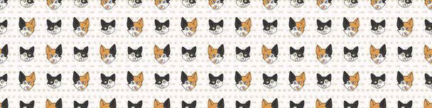Cute cartoon Japanese bobtail cat and kitten face seamless border pattern. Pedigree kitty breed domestic kitty background. Cat lover calico purebred washi ribbon. Feline EPS 10 trim.  - Vector, Image